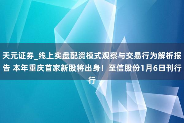 天元证券_线上实盘配资模式观察与交易行为解析报告 本年重庆首家新股将出身！至信股份1月6日刊行