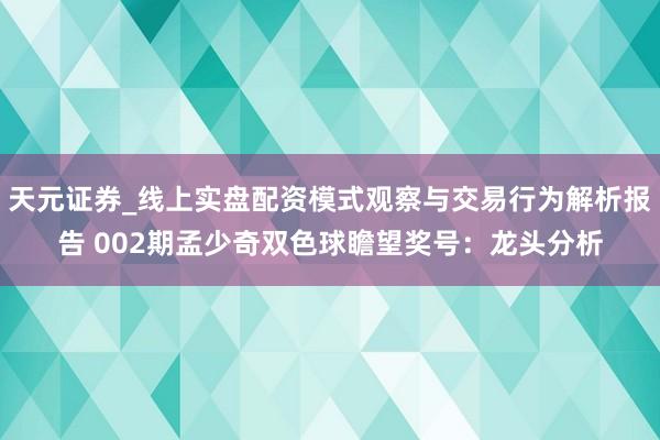 天元证券_线上实盘配资模式观察与交易行为解析报告 002期孟少奇双色球瞻望奖号：龙头分析