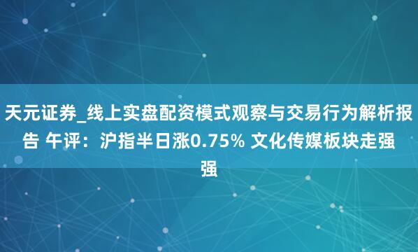 天元证券_线上实盘配资模式观察与交易行为解析报告 午评：沪指半日涨0.75% 文化传媒板块走强