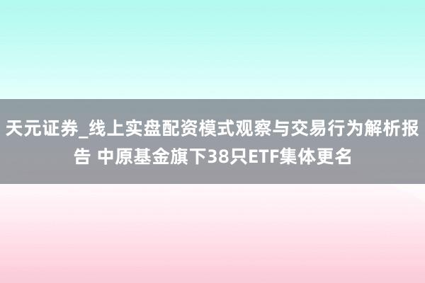 天元证券_线上实盘配资模式观察与交易行为解析报告 中原基金旗下38只ETF集体更名