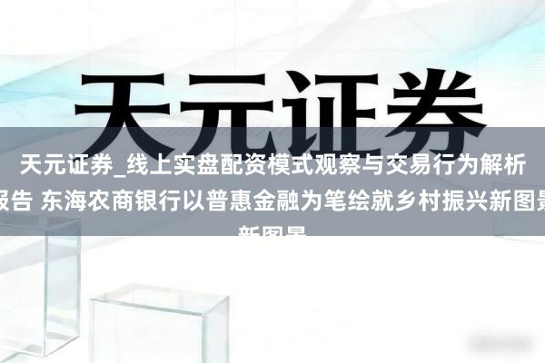 天元证券_线上实盘配资模式观察与交易行为解析报告 东海农商银行以普惠金融为笔绘就乡村振兴新图景