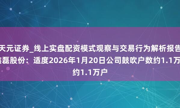 天元证券_线上实盘配资模式观察与交易行为解析报告 鑫磊股份：适度2026年1月20日公司鼓吹户数约1.1万户
