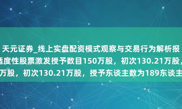 天元证券_线上实盘配资模式观察与交易行为解析报告 沃尔德：第二类适度性股票激发授予数目150万股，初次130.21万股，授予东谈主数为189东谈主